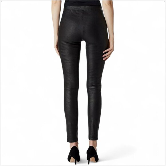 J Brand Edita L8007 Black Leather Lamb Pull On Stretch Pants Mid Rise Leggings M - Picture 4 of 8